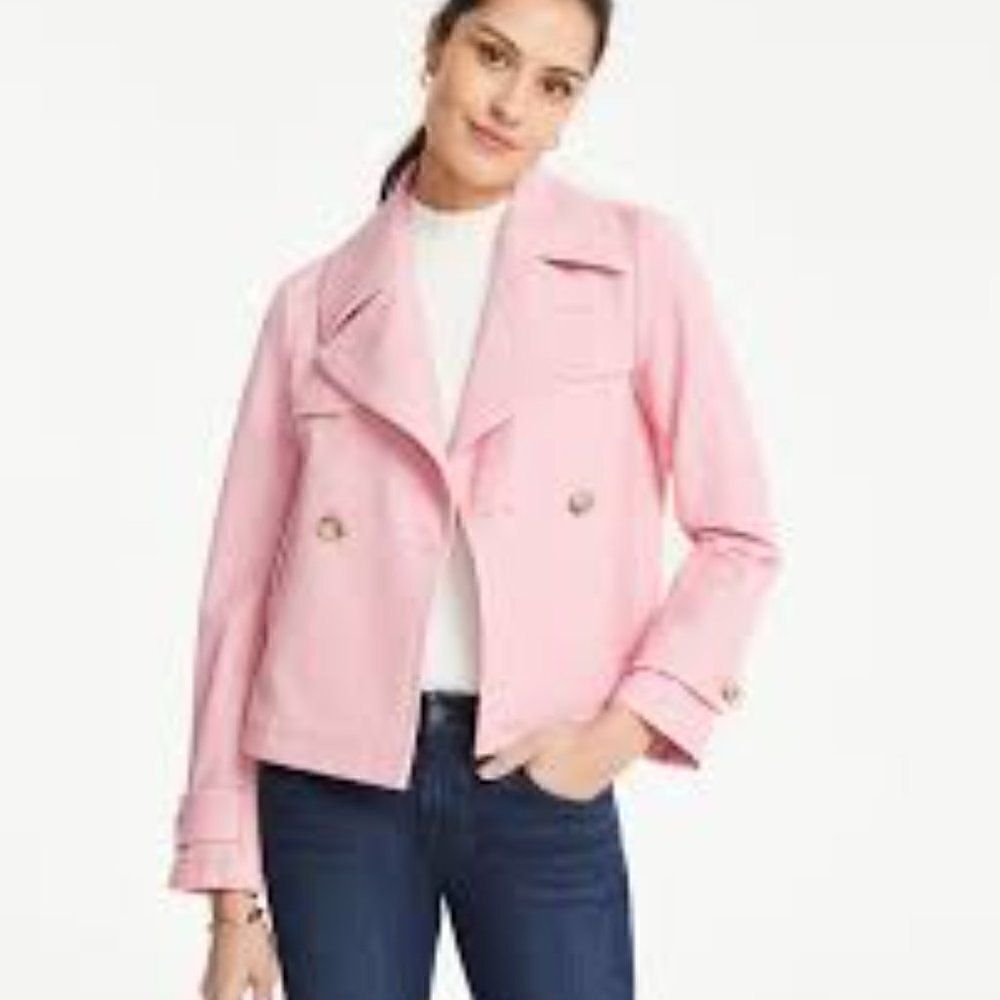 Ann Taylor Short Trench Coat Carnation Pink